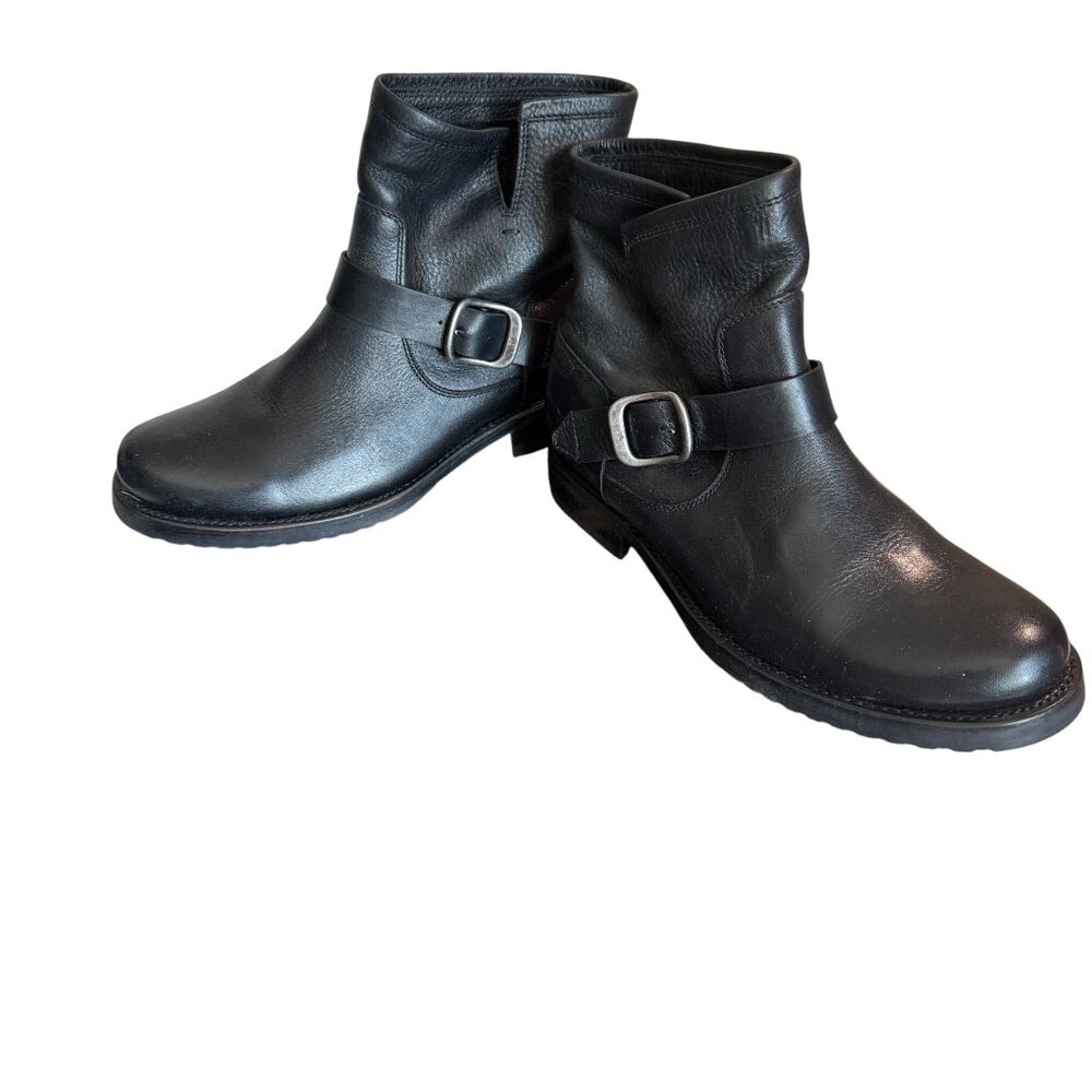 Frye Veronica Black Leather Booties US 9.5 Ladies Size Ankle Belt Strap Made In